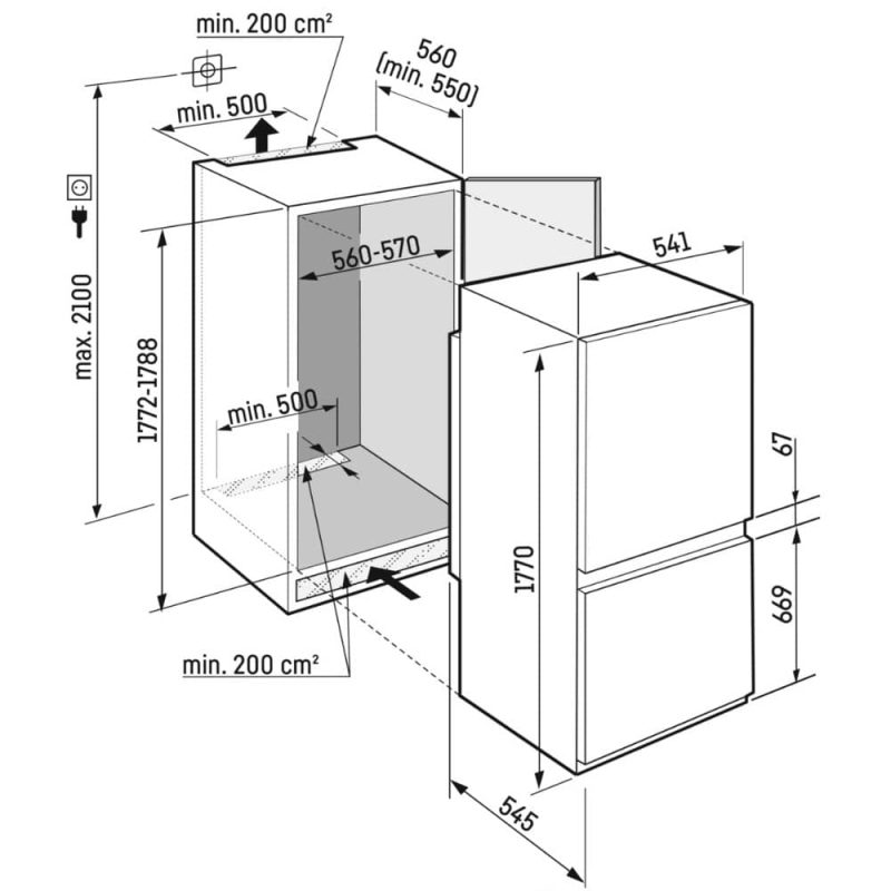 Ugradbeni hladnjak Liebherr ICNSf-5103 - šema za ugradnju